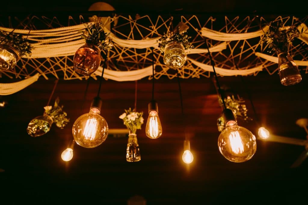 vintage light bulbs in bar